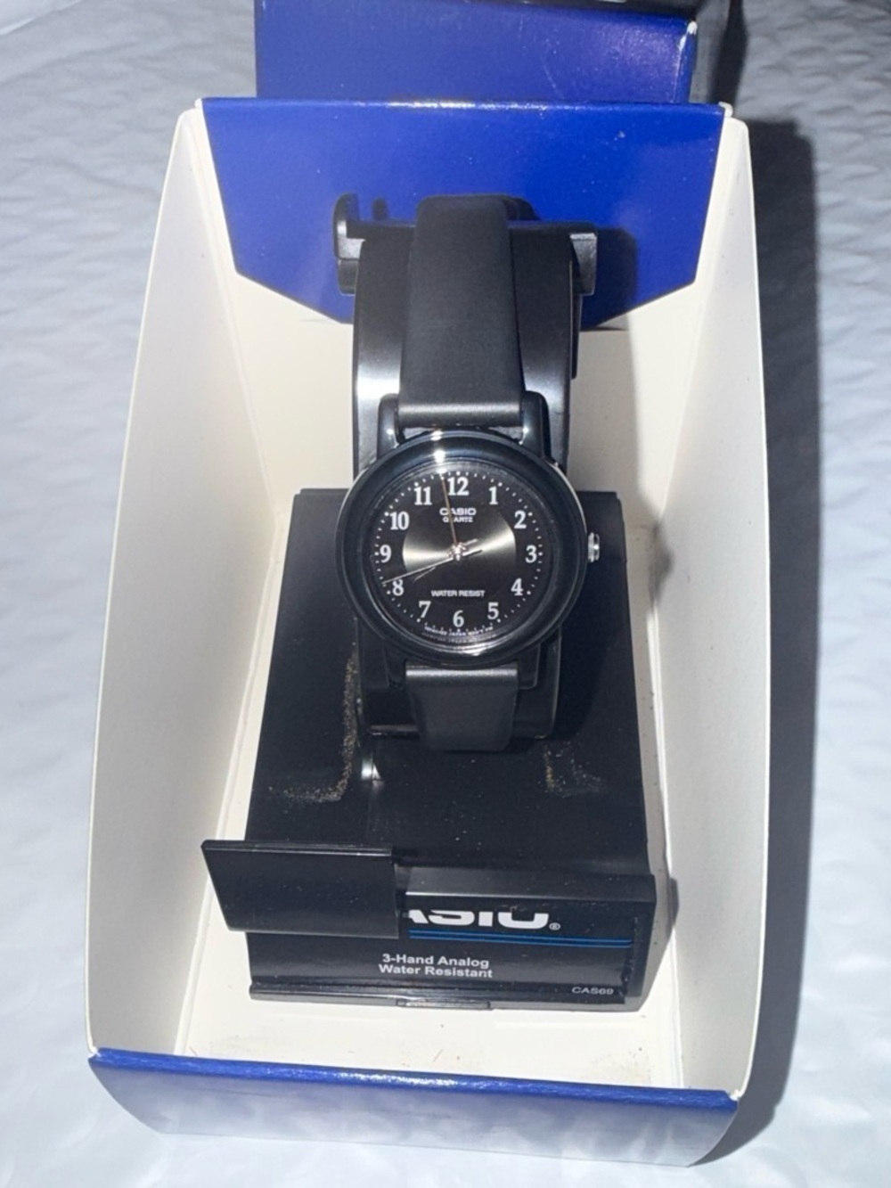 Small Casio Black Analog Water-Resistant Watch with box/papers Brand New